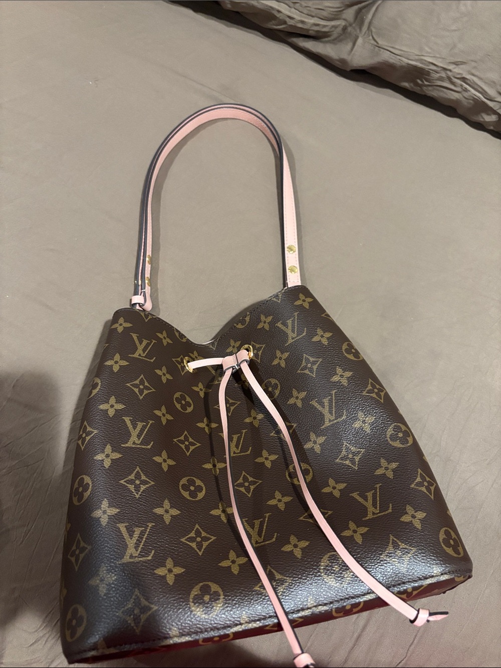 Louis Vuitton Brown Monogram Shoulder Bag with Pink Trim